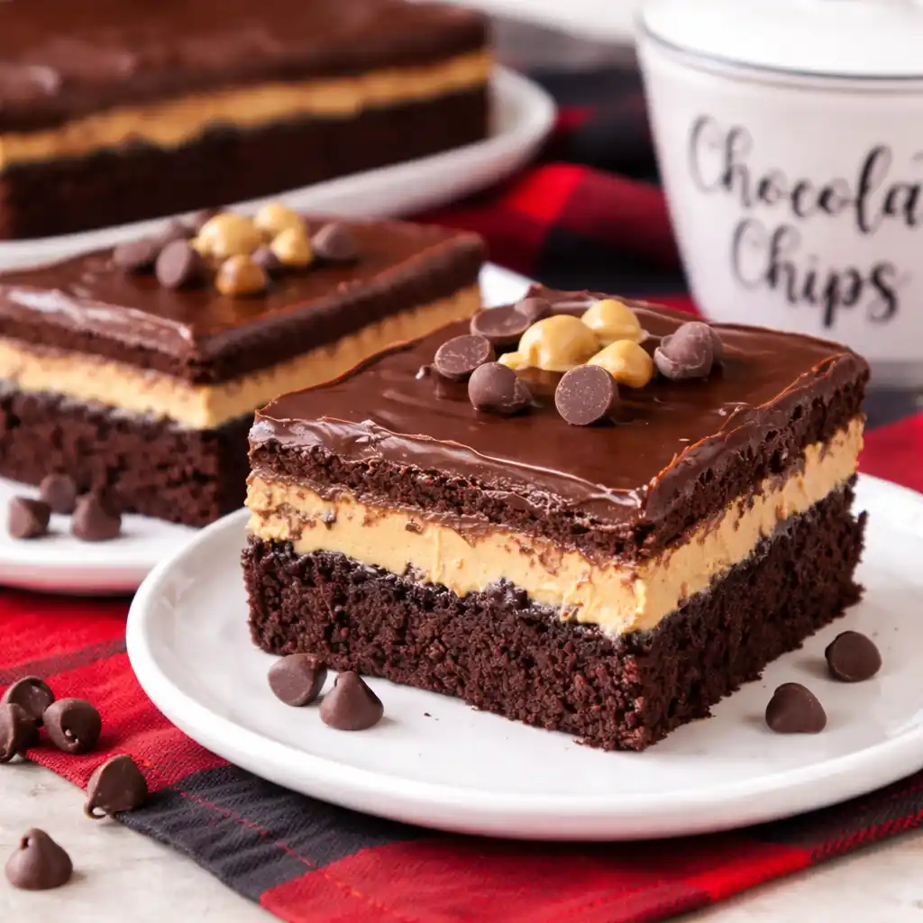 chocolate peanut butter texas sheet cake fudgy moist slice