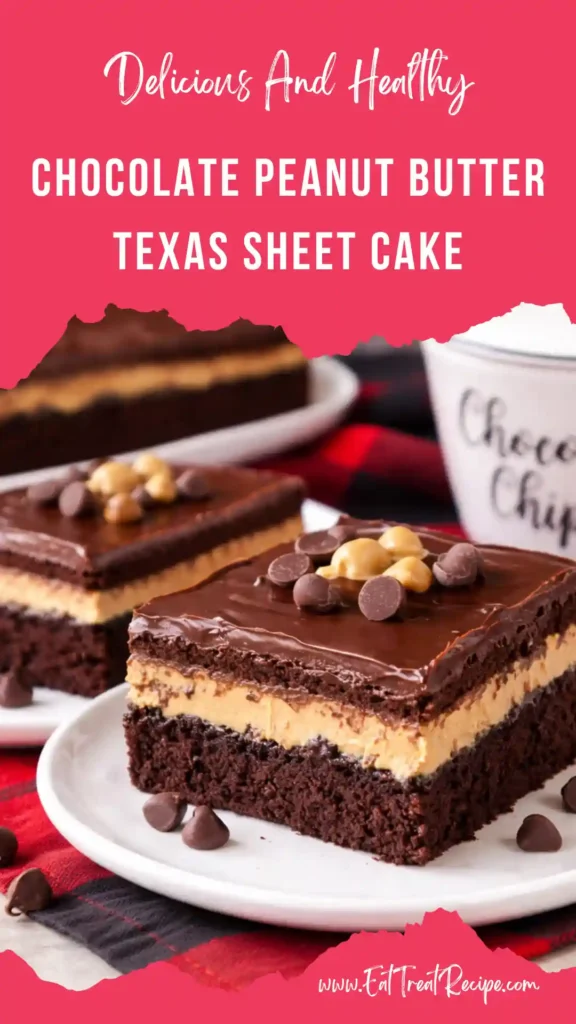 chocolate peanut butter texas sheet cake fudgy moist slice