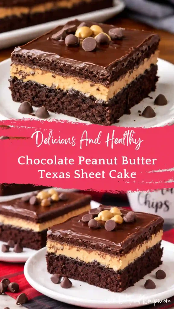 chocolate peanut butter texas sheet cake fudgy moist slice