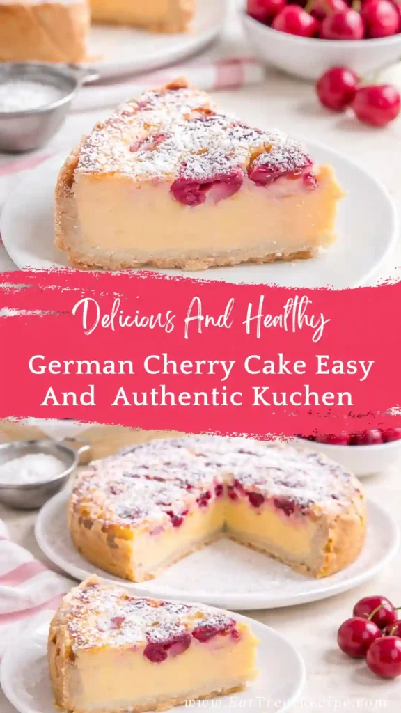 slice of german cherry cake served with whipped cream