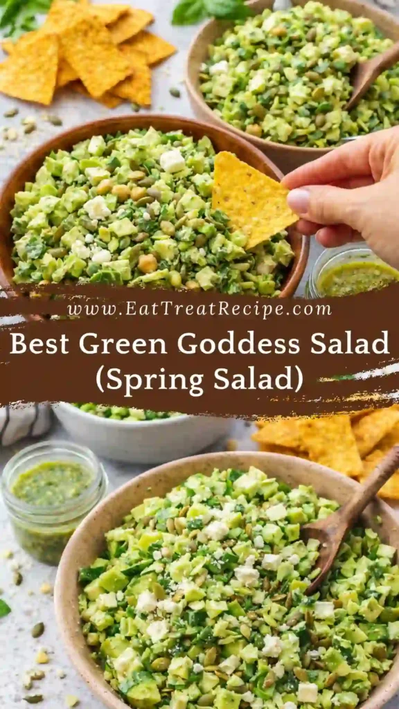 Green Goddess Salad with creamy herb dressing in a white bowl