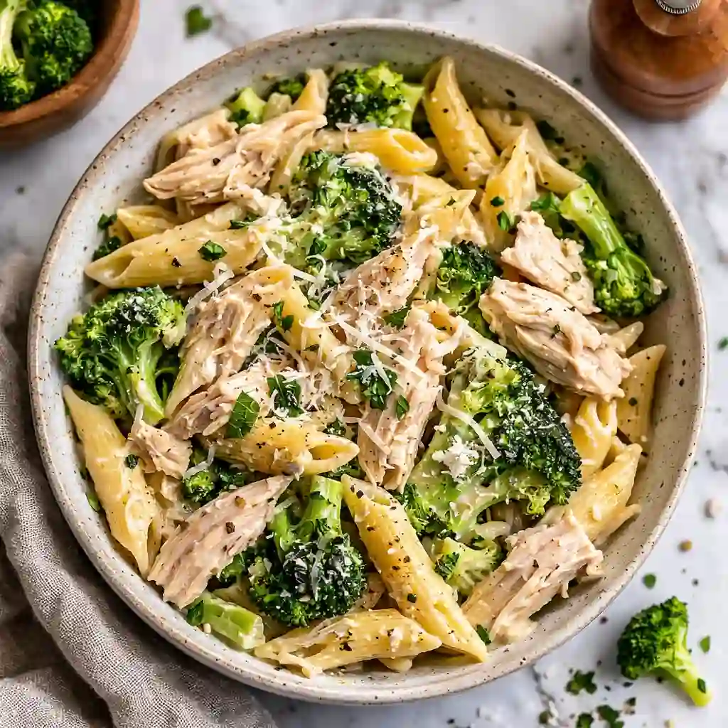 high protein garlic parmesan pasta bowls with chicken