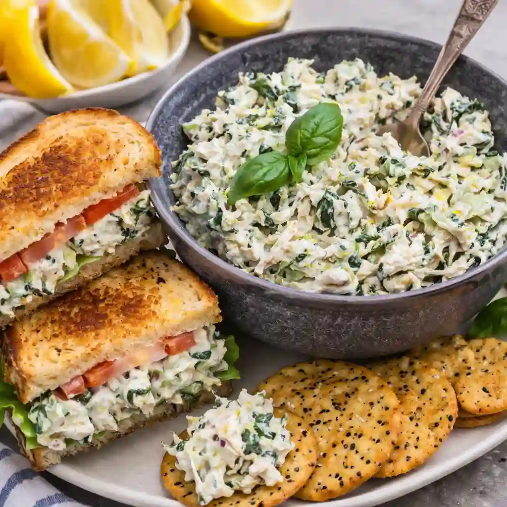 high protein lemon basil chicken salad healthy bowl fresh herbs