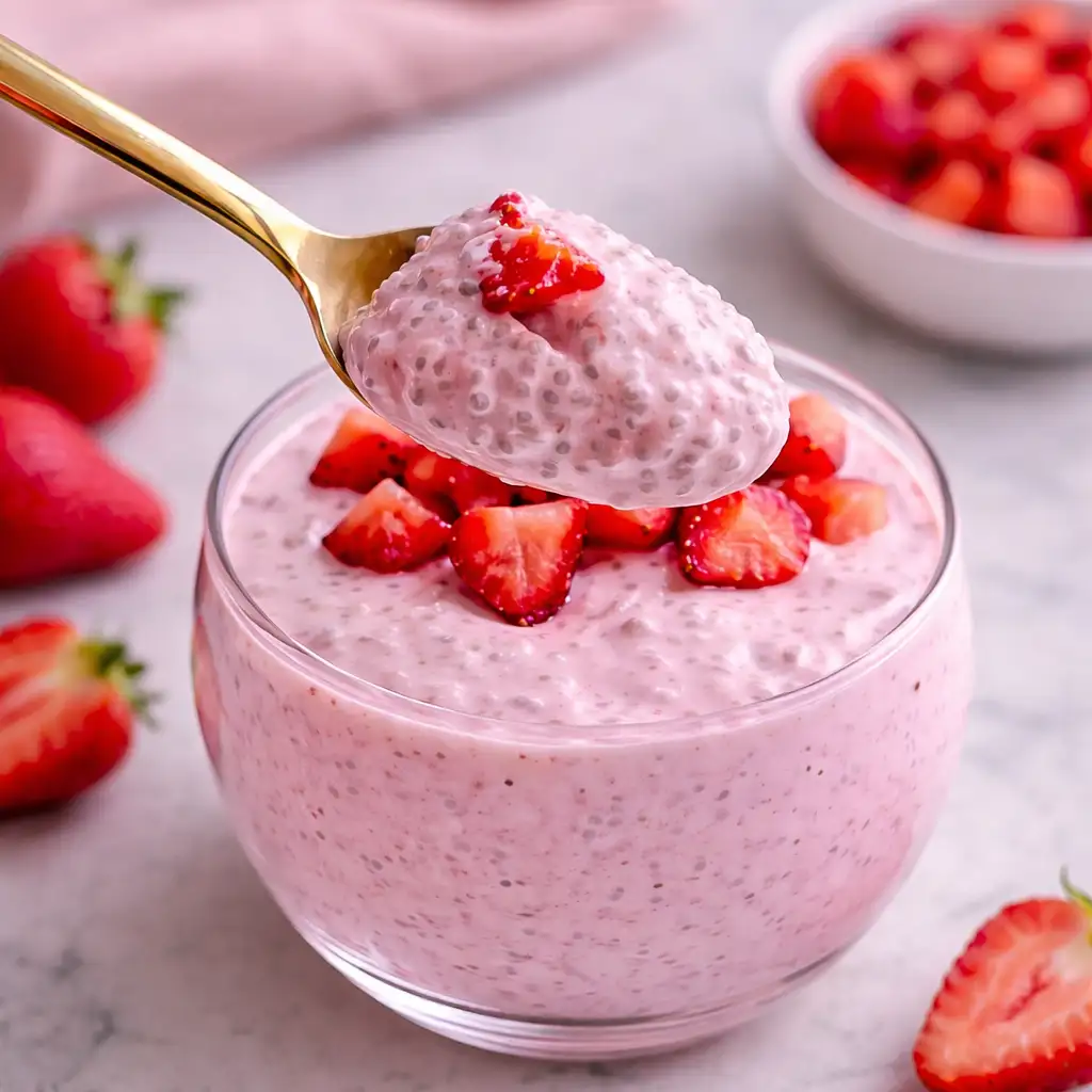 high protein strawberry cheesecake chia seed pudding creamy jar