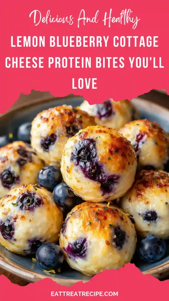 Close-up of a Lemon Blueberry Cottage Cheese Protein Bite with a soft creamy center.