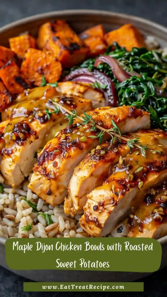 maple dijon chicken bowls with roasted sweet potatoes
