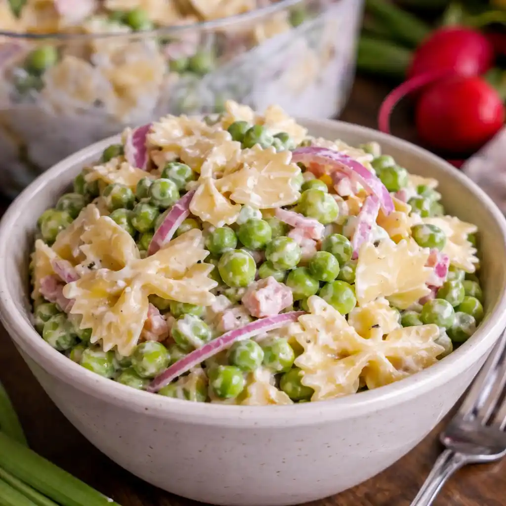 modern layered spring pasta salad bowl clean presentation