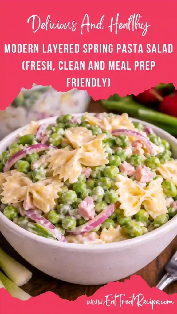 modern layered spring pasta salad bowl clean presentation