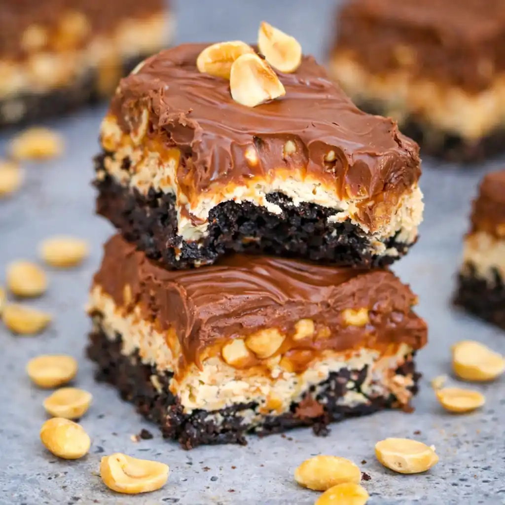 outrageous snickers brownies fudgy chocolate caramel peanut layers