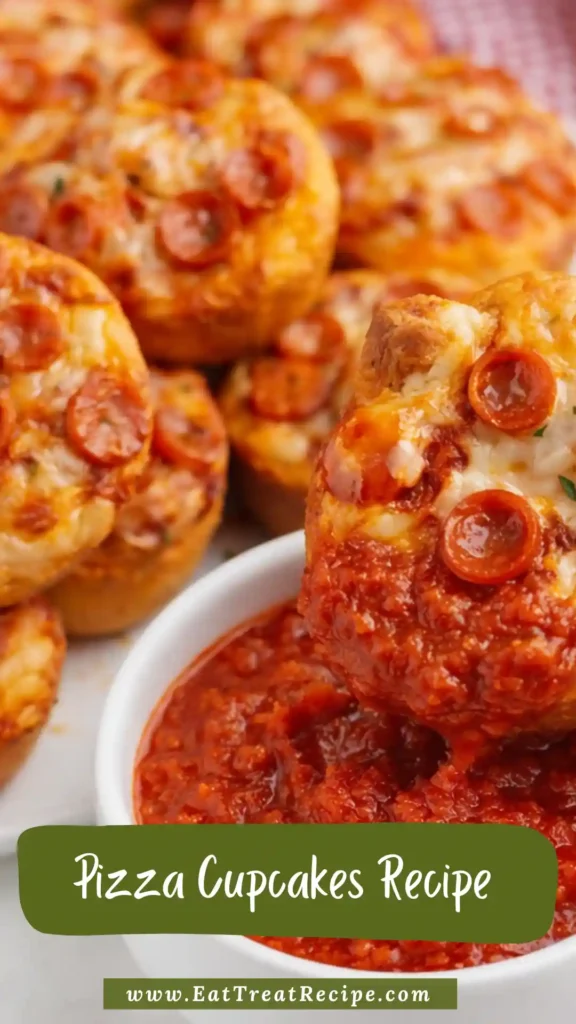 pizza cupcakes recipe baked in muffin pan with melted cheese and pepperoni