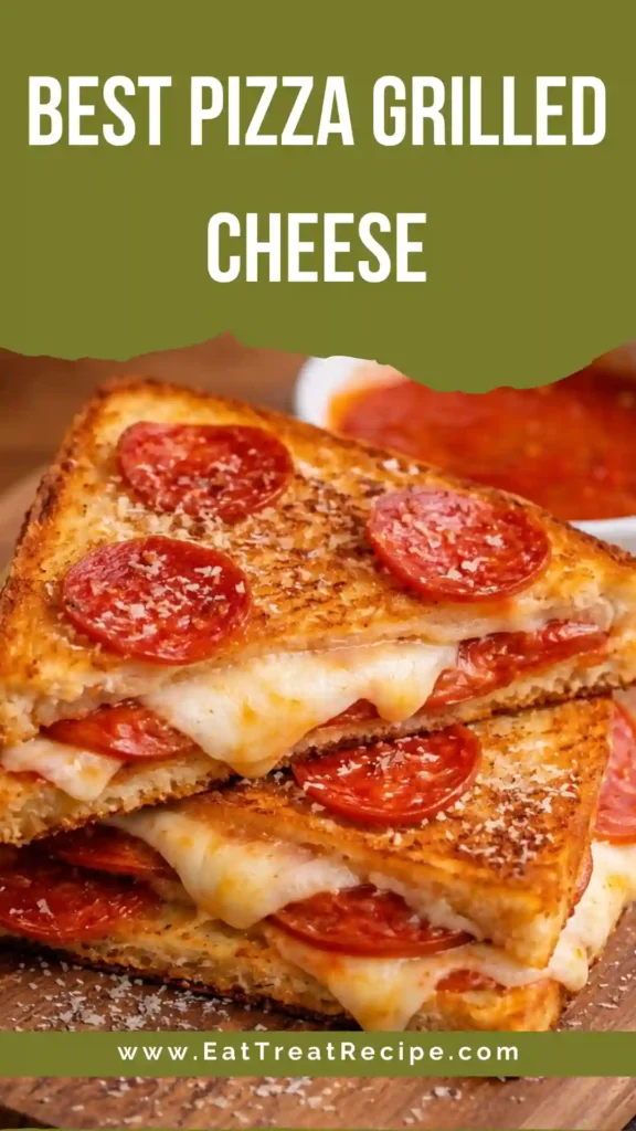 Pizza grilled cheese sandwich with melted mozzarella and pepperoni