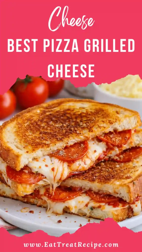 Pizza grilled cheese sandwich with melted mozzarella and pepperoni
