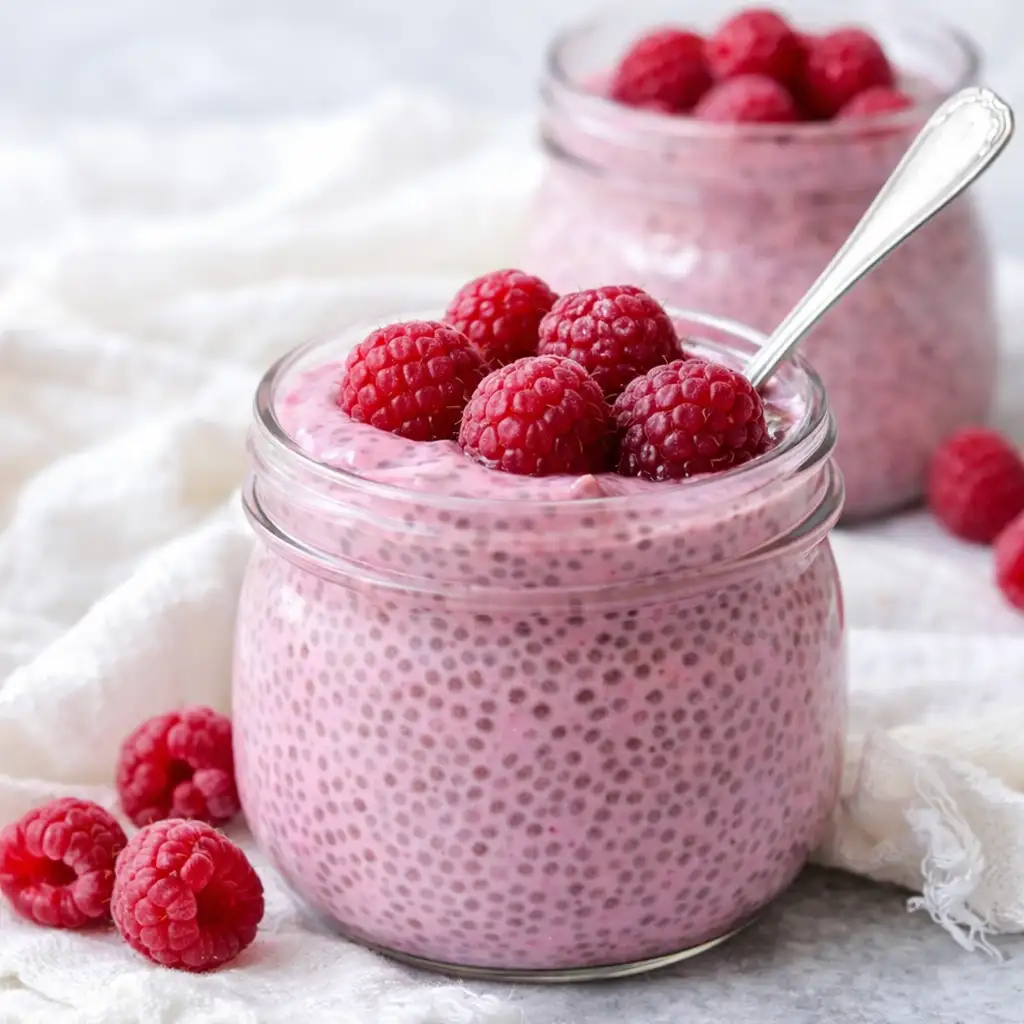 Raspberry Chia Pudding with Greek yogurt and fresh raspberries
