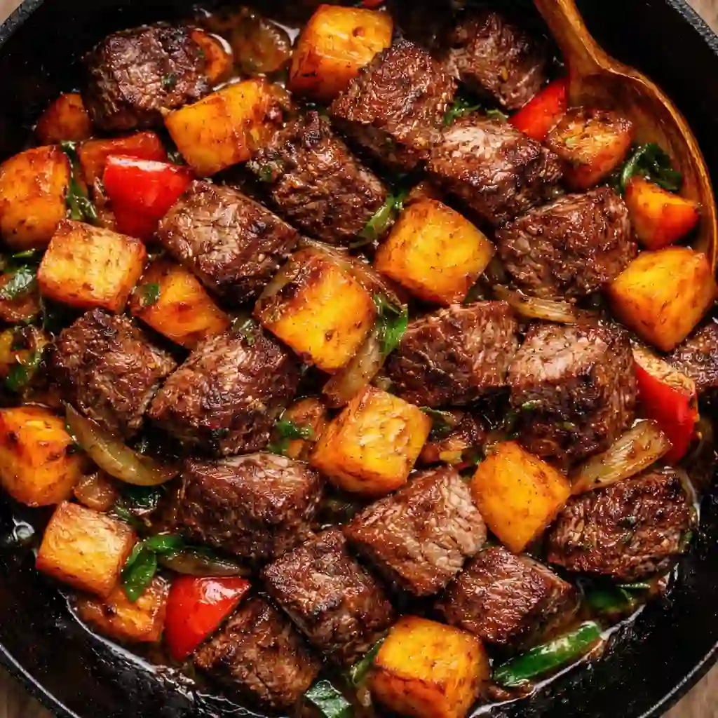 steak bites with sweet potatoes and peppers recipe
