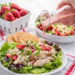 Strawberry poppy seed rotisserie chicken salad with vibrant ingredients