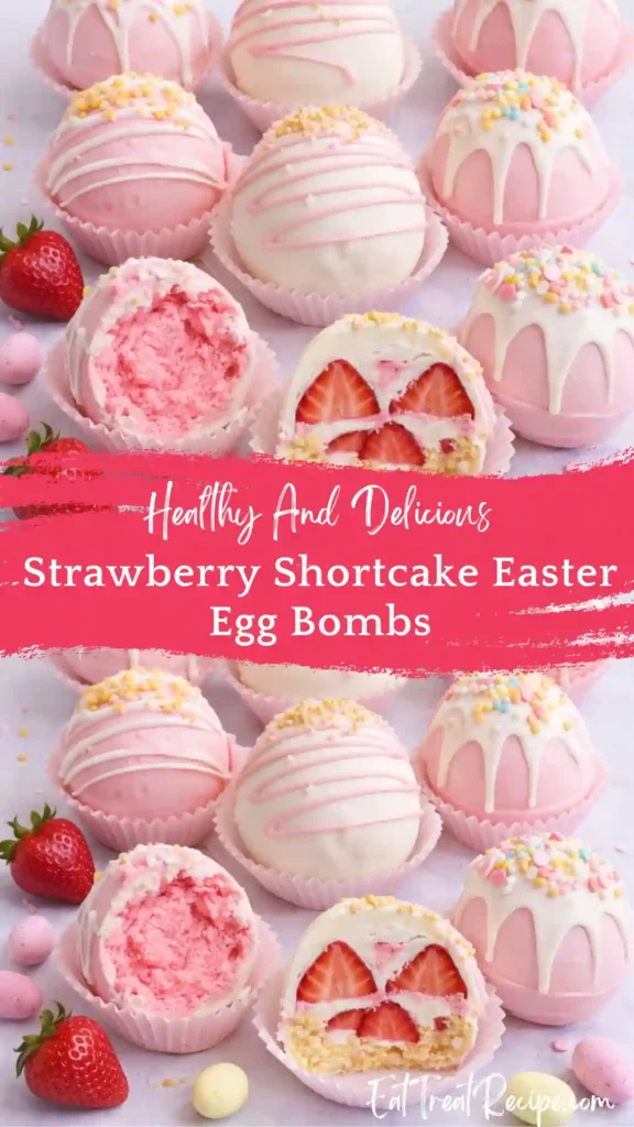 Strawberry Shortcake Easter Egg Bombs with white chocolate shell
