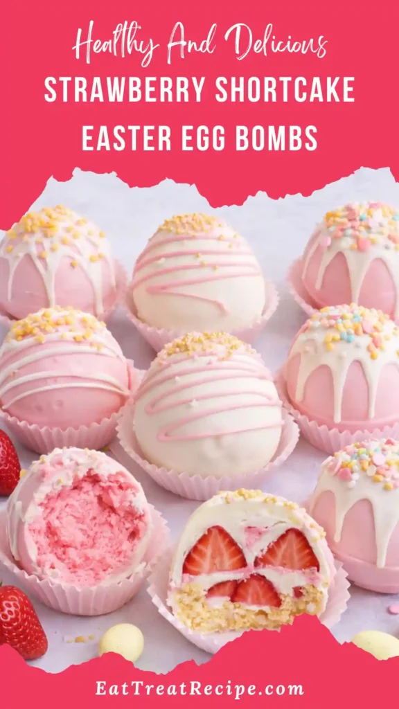 Strawberry Shortcake Easter Egg Bombs with white chocolate shell