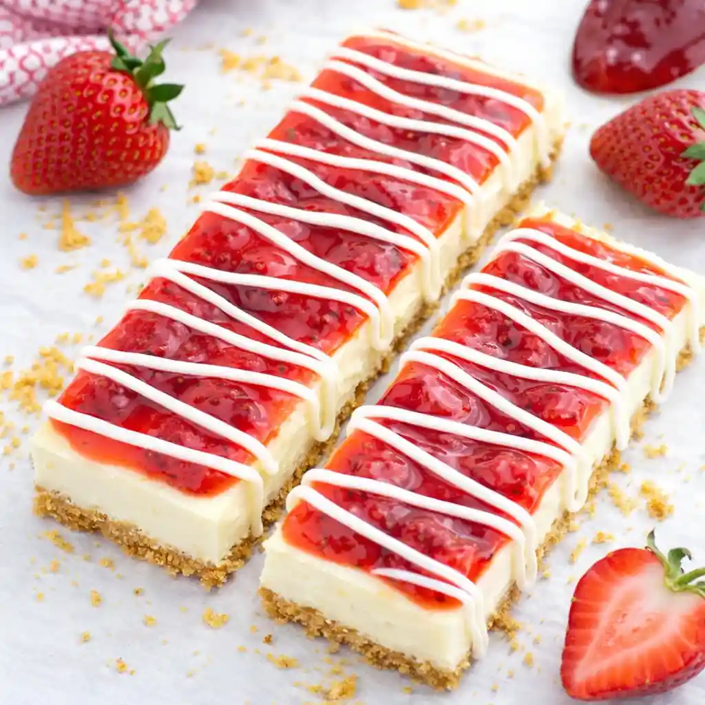 Strawberry Topped Philadelphia Cheesecake New York style tall slice