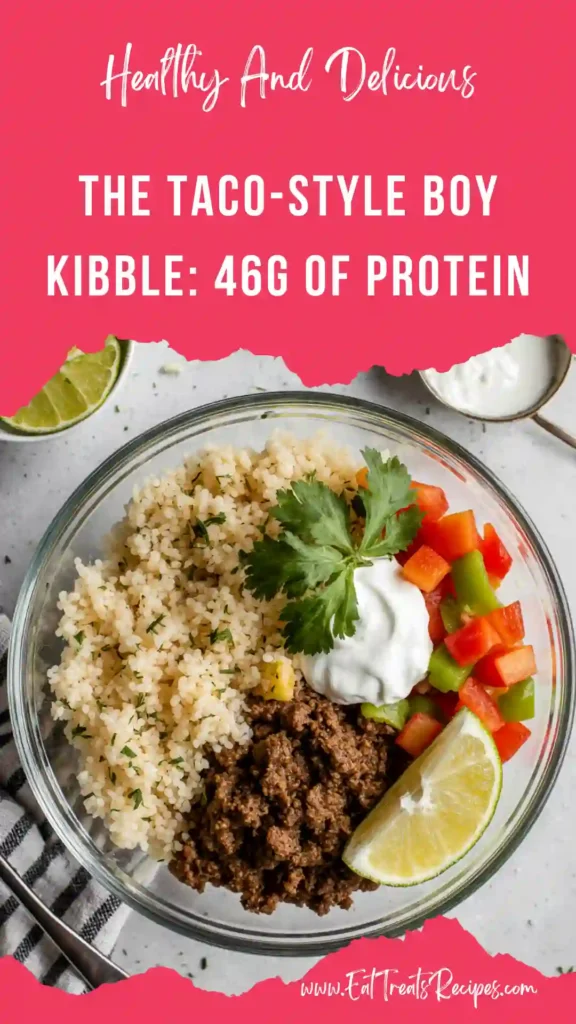 Taco-style ground beef and jasmine rice meal prep in a glass container for high-protein diet.