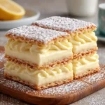 Traditional Vanilla Custard Cream Squares with crispy puff pastry and creamy custard layers