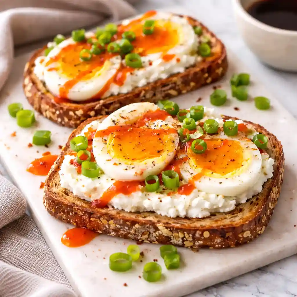 cottage cheese egg sriracha protein toast high protein breakfast