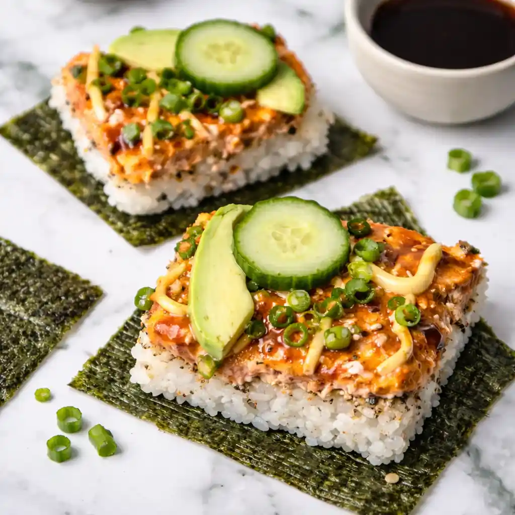spicy salmon sushi bake creamy crispy top viral dish
