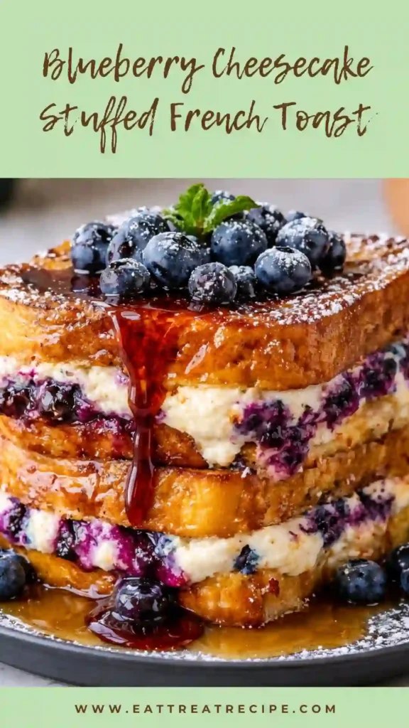 blueberry cheesecake stuffed french toast stack syrup dripping