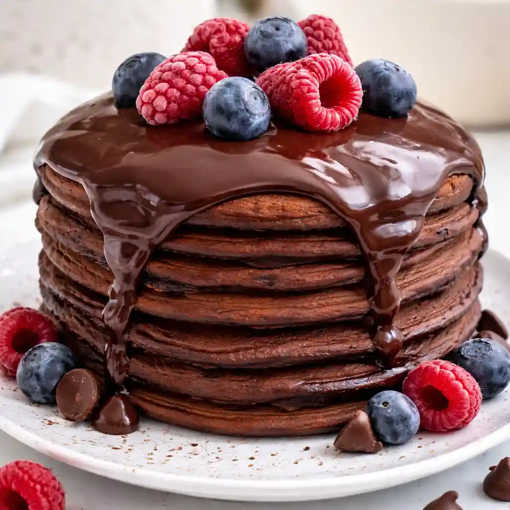 chocolate pancakes quick version fluffy rich breakfast stack