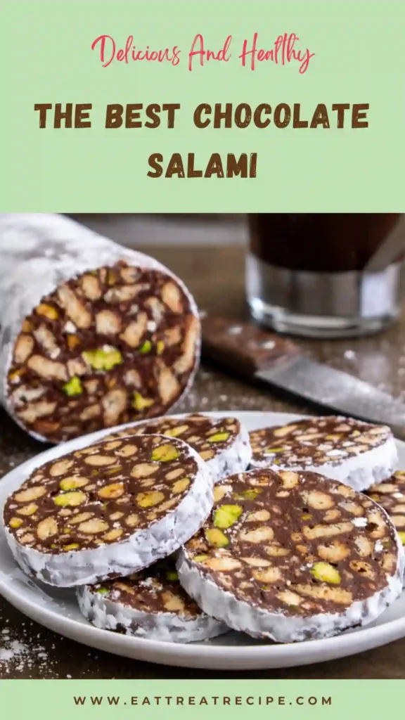 chocolate salami quick no bake dessert sliced powdered sugar