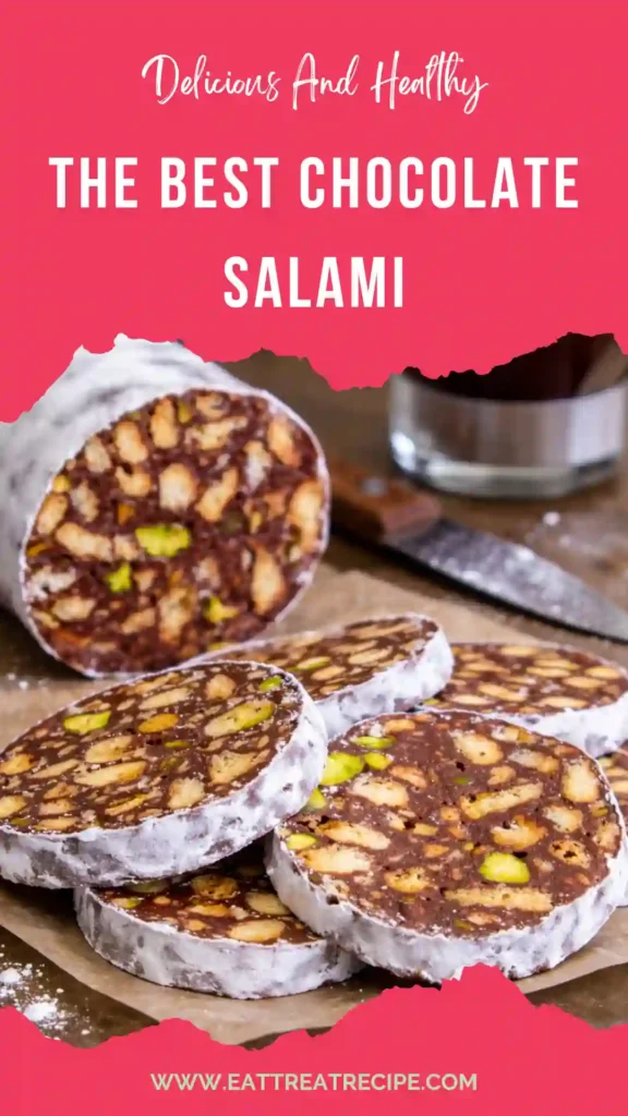 chocolate salami quick no bake dessert sliced powdered sugar