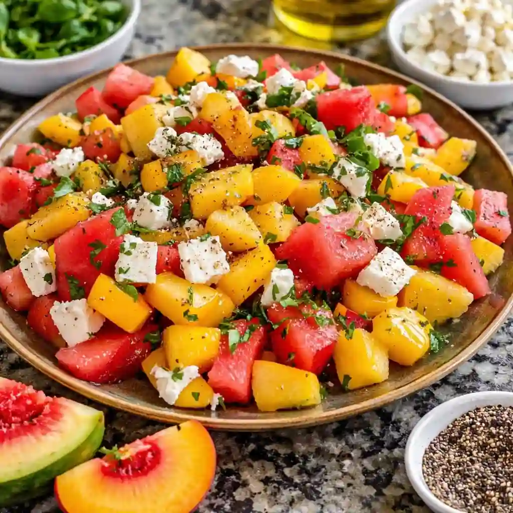 peach watermelon salad colorful fresh summer bowl vibrant