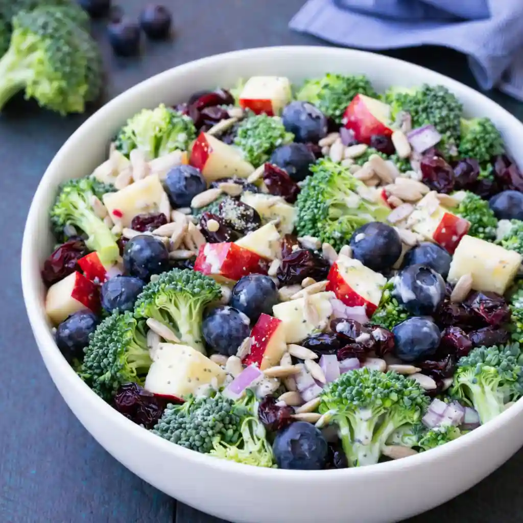 high protein broccoli salad chicken healthy meal bowl