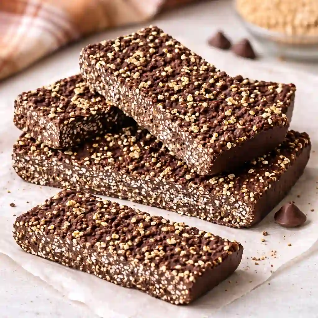 chocolate quinoa crunch bars stacked crispy healthy snack