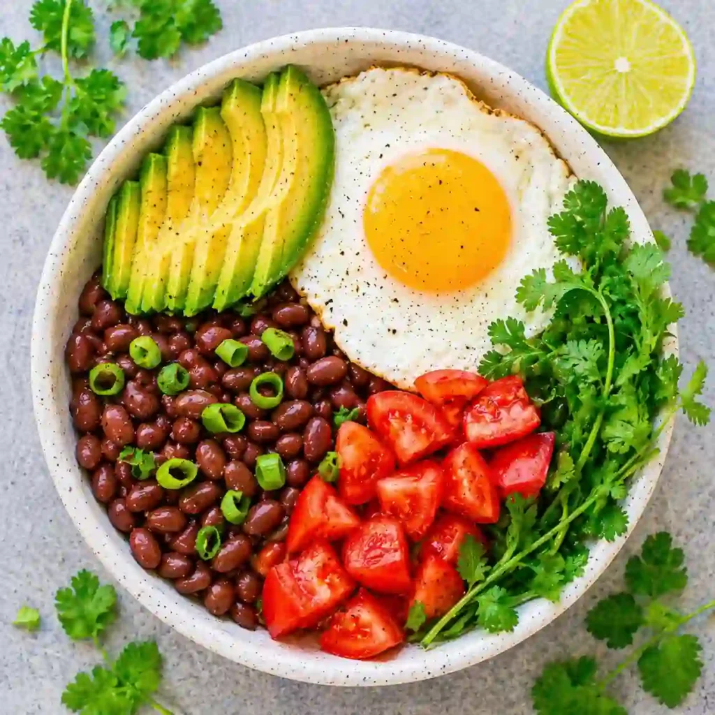 healthy mexican breakfast bowl quick version eggs avocado beans