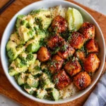 honey glazed salmon bowl quick version with rice and vegetables