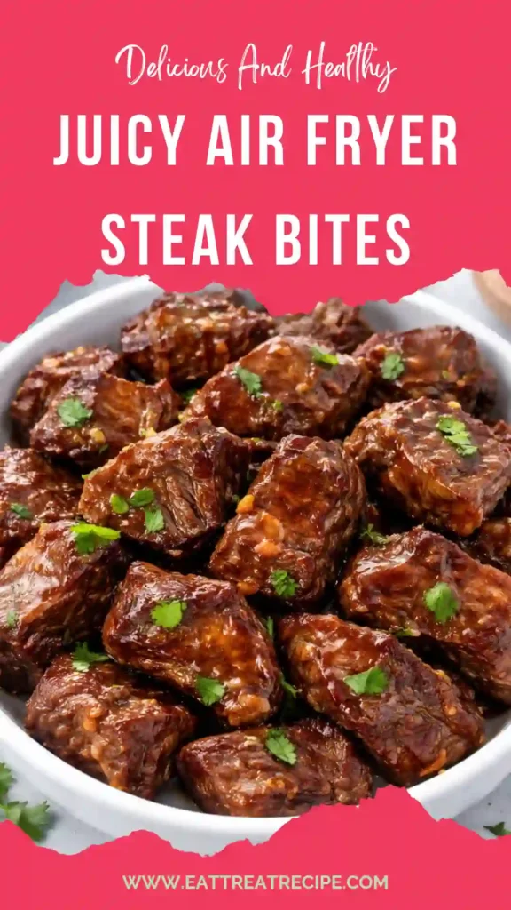 A plate of air fryer steak bites showing crispy edges and juicy centers, perfect for quick meals.