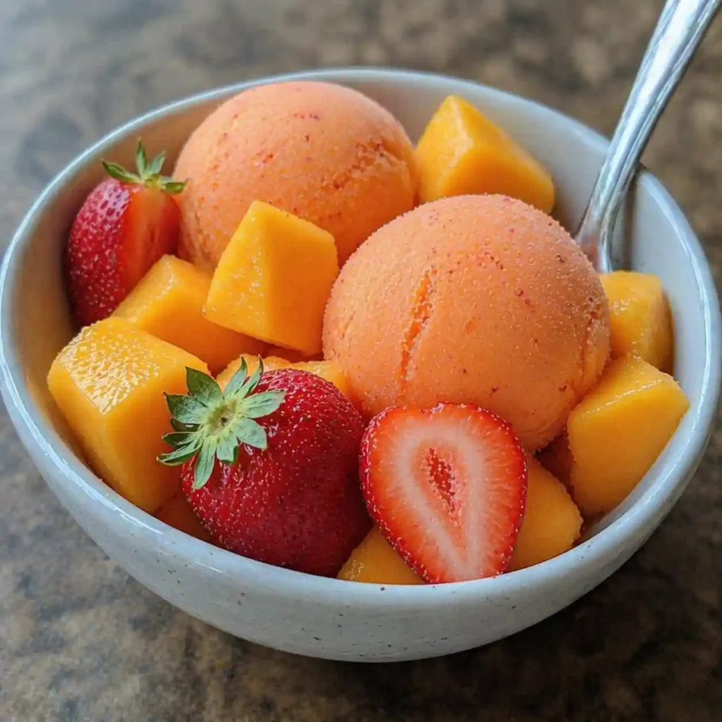 mango strawberry sorbet quick version smooth frozen dessert