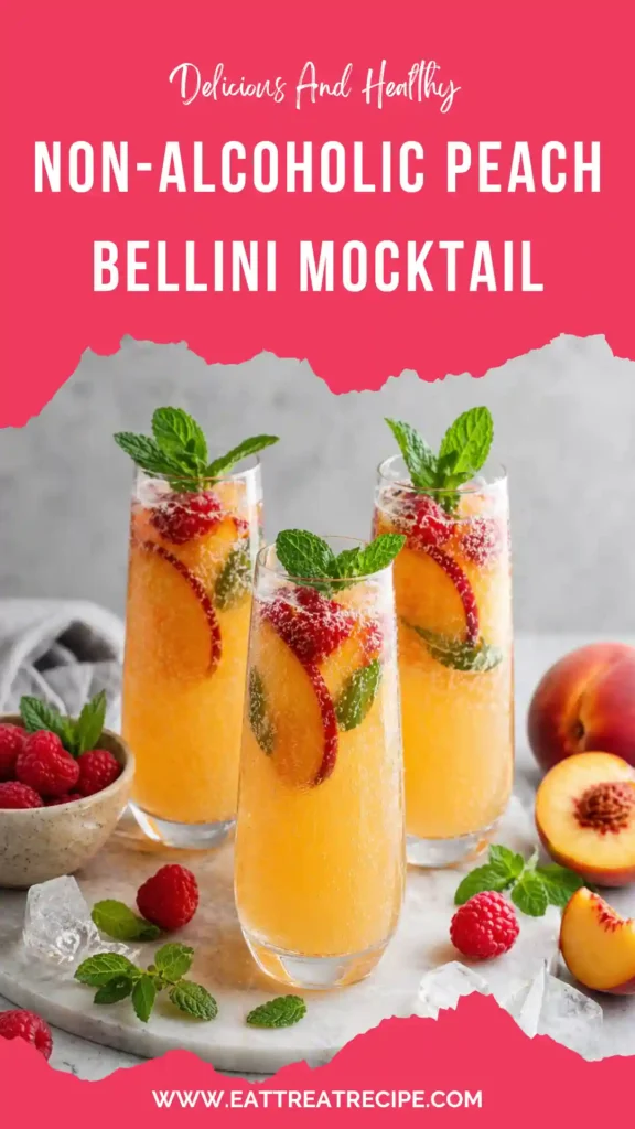 non alcoholic peach bellini mocktail quick version sparkling drink