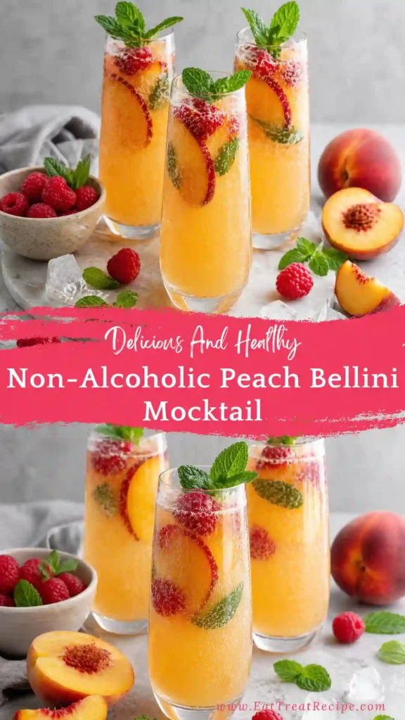 non alcoholic peach bellini mocktail quick version sparkling drink