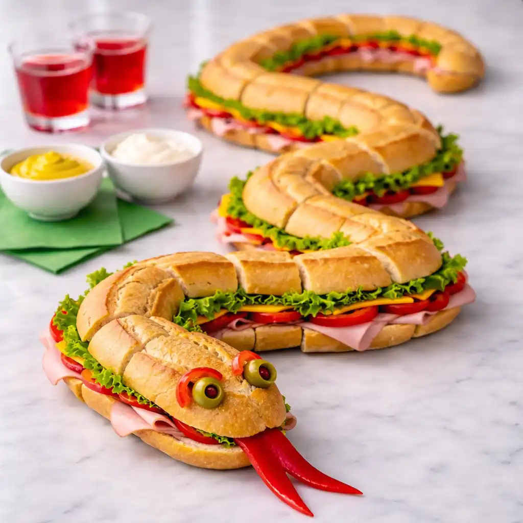 Creative snake shaped sandwich for parties