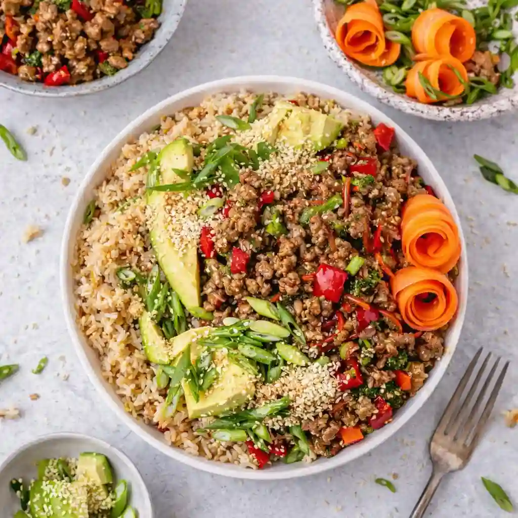 ground turkey teriyaki rice bowl healthy meal prep bowl