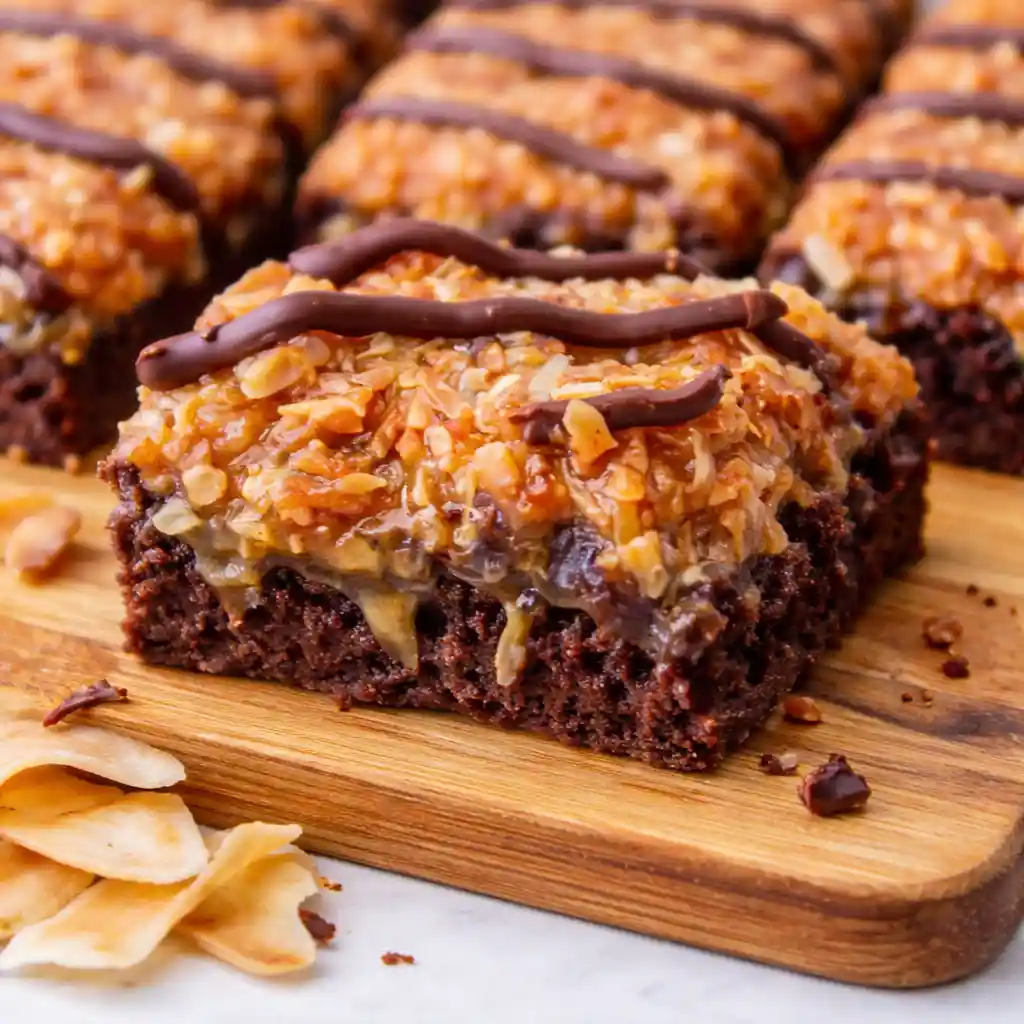 samoa brownies dessert table party presentation chocolate caramel