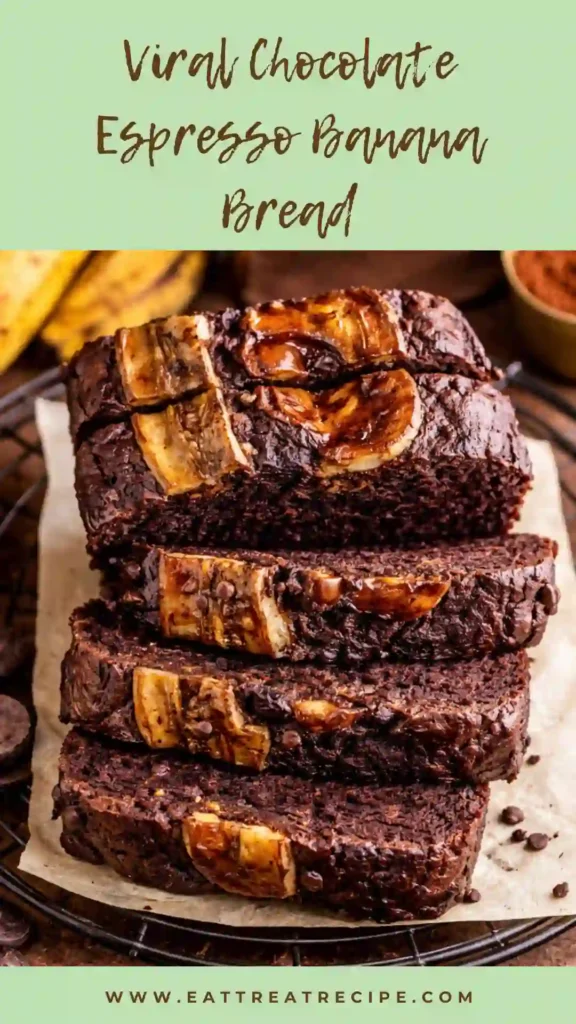 chocolate espresso banana bread gooey slice melted chocolate chips