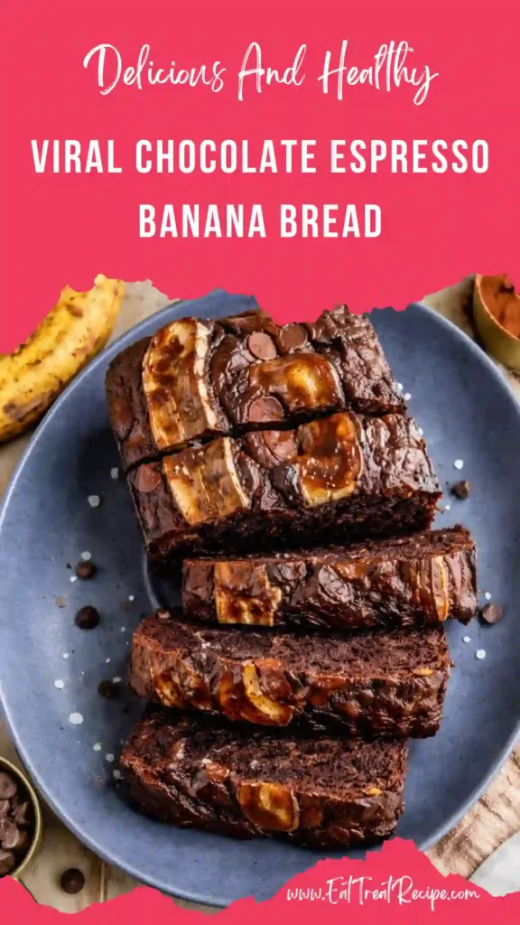 chocolate espresso banana bread gooey slice melted chocolate chips