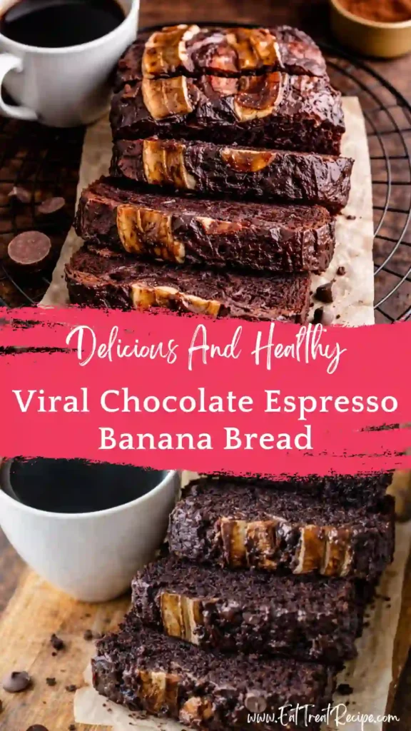 chocolate espresso banana bread gooey slice melted chocolate chips