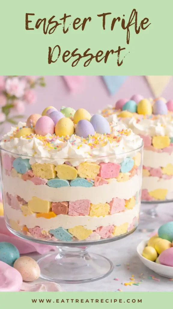 easter trifle dessert pastel layered cake cream glass bowl colorful spring