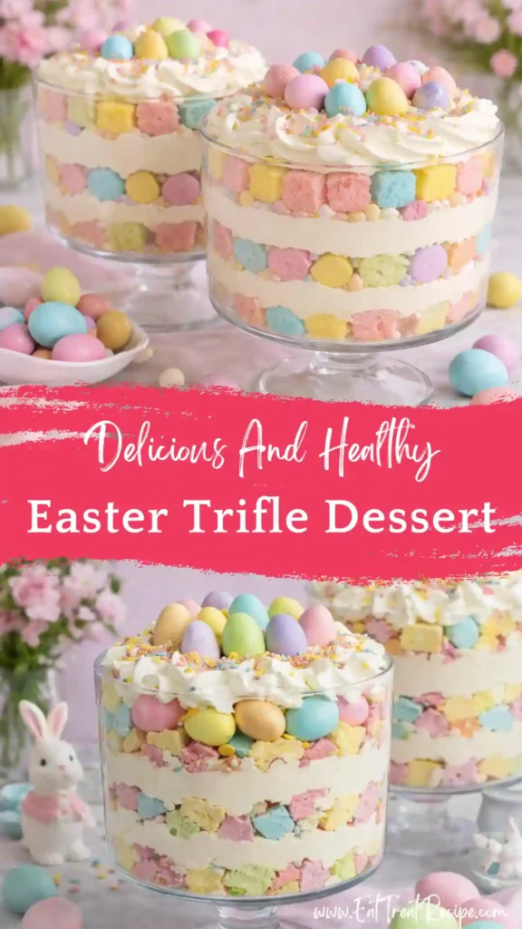 easter trifle dessert pastel layered cake cream glass bowl colorful spring