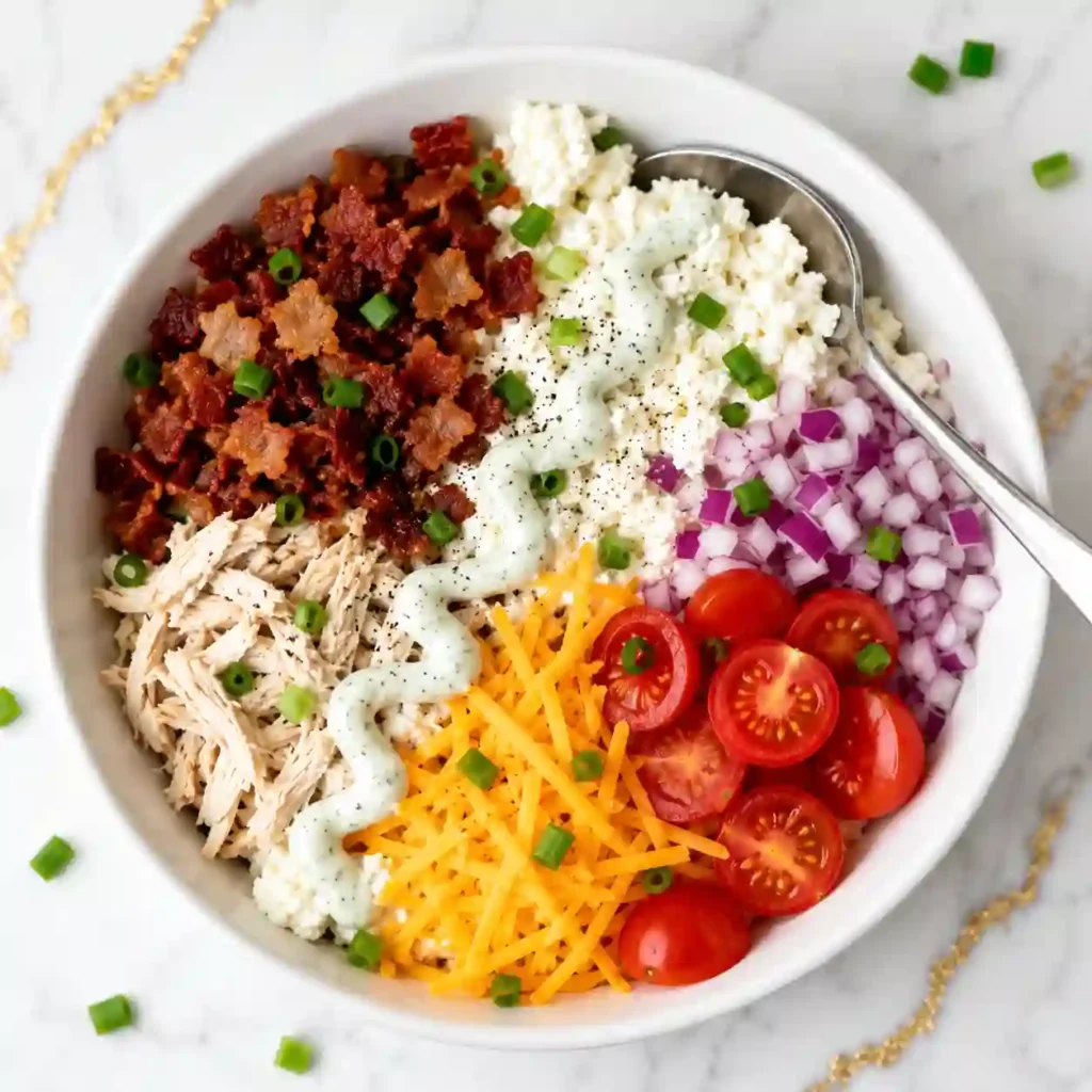 Chicken Bacon Ranch Cottage Cheese Bowl close-up