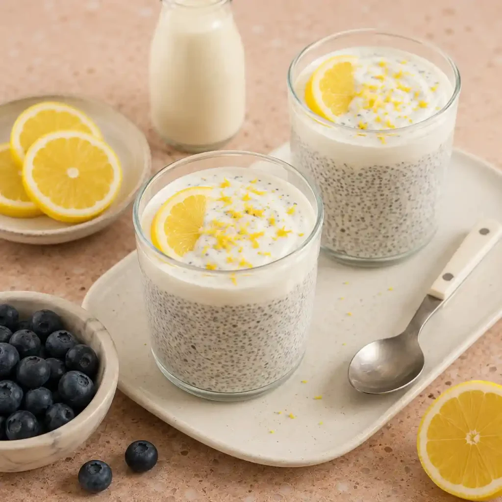 Lemon chia seed pudding jars