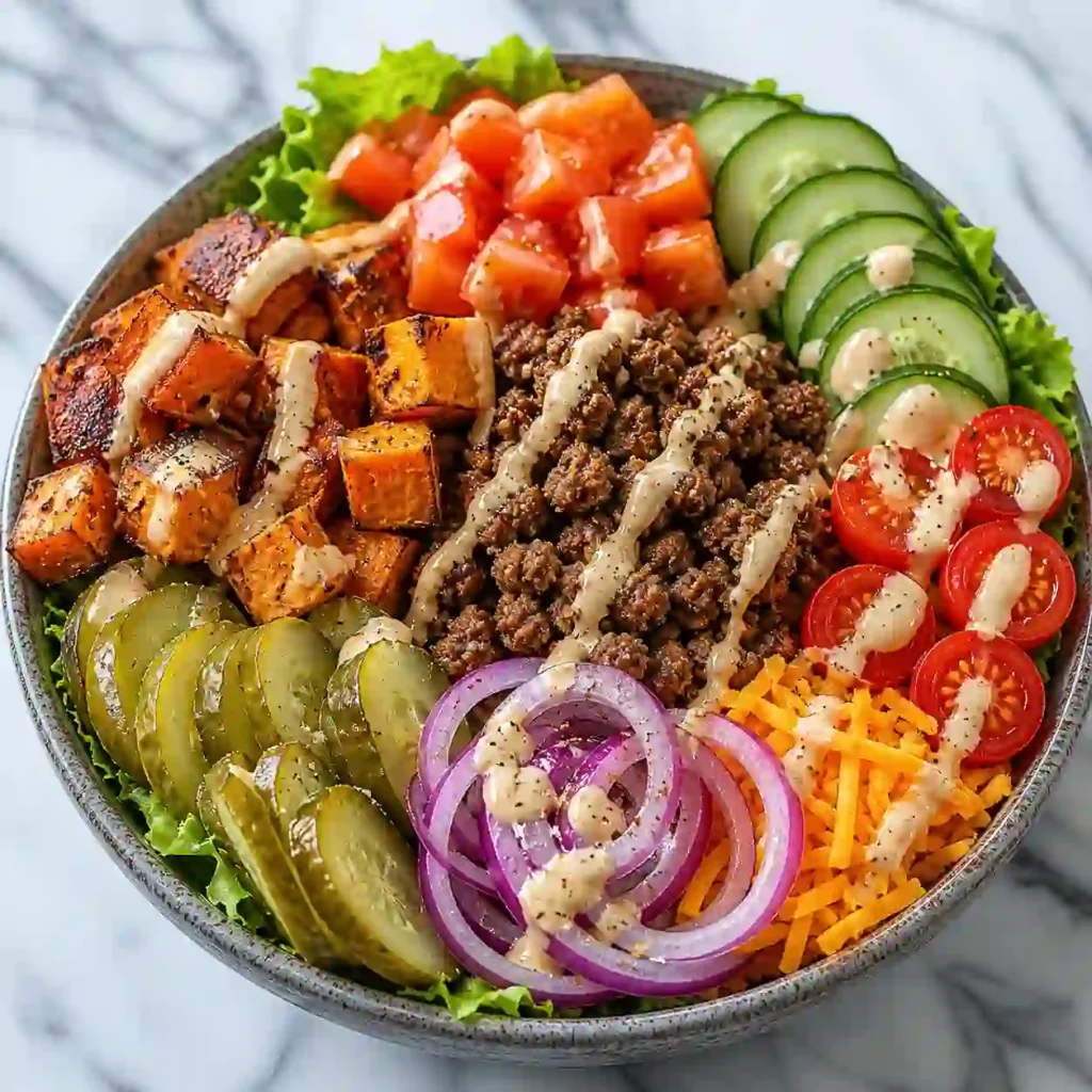 quick sweet potato burger bowl